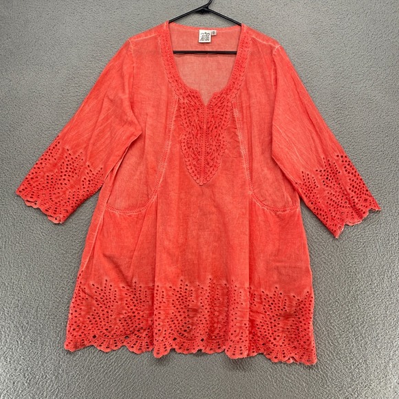 Parsley and Sage Tops - Parsley & Sage Top Womens 2X Lace Coral Pink Tunic Artsy Beachy Popover